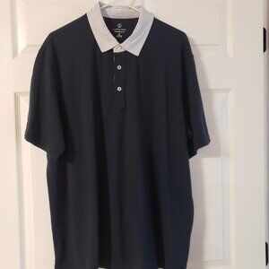 Lands' End Men's Short Sleeve‎ Polo Navy w/Striped Button-Down Collar Size XL